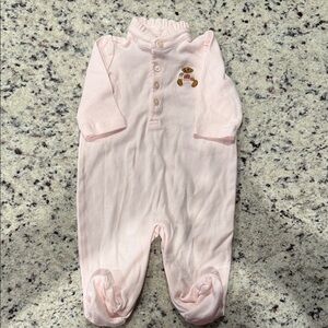 Ralph Lauren Light Pink Footed One-Piece with Bear Patch 3M